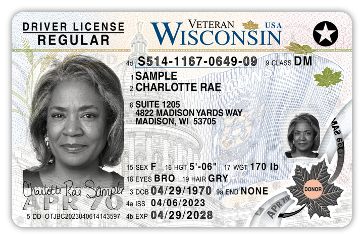 A sample Wisconsin driver's license is shown