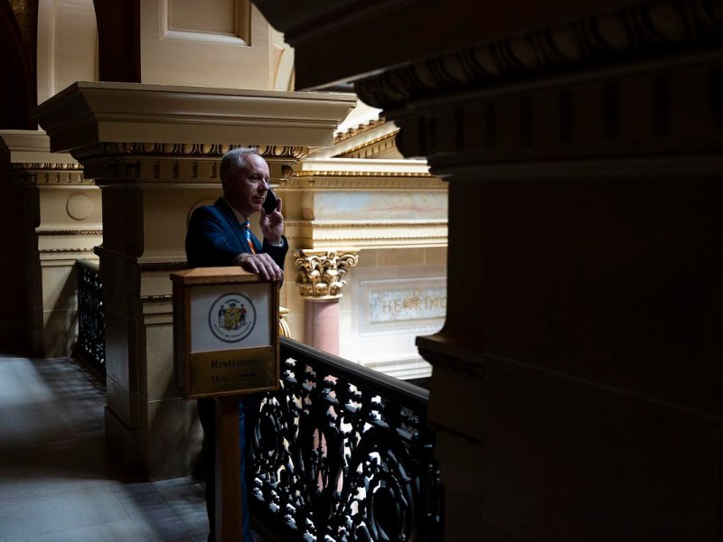 Robin Vos on the phone inside the Capitol